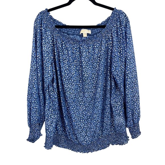 Michael Michael Kors Blue & Silver Metallic Long Sleeve Blouse - Size XL - Picture 1 of 8